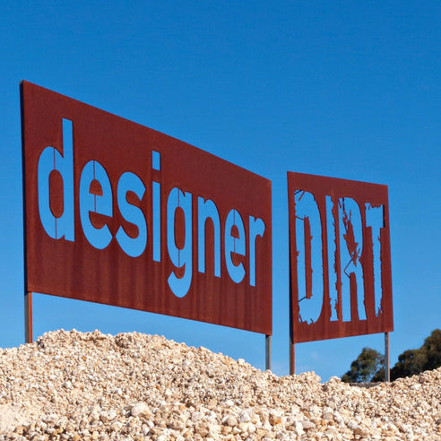 Designer Dirt laser cut logo by Jane Michael, Designer Dirt in Albany, Western Australia 2013.jpg