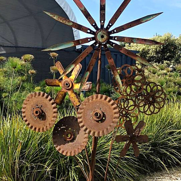 Large flower collection recycled steel sculpture by Ian and Molly Michael, Designer Dirt  in Albany, Western Australia 2018.jpg