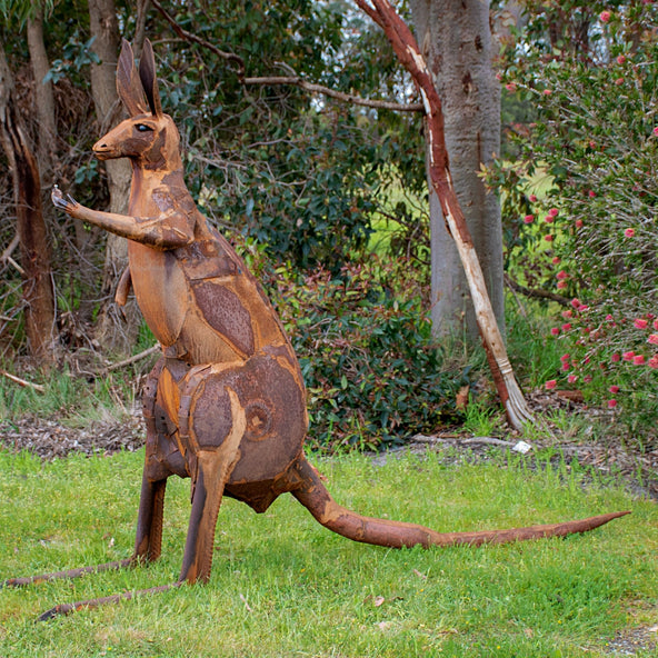 Life size scrap metal kangaroo sculpture by Ian Michael, Designer Dirt in Albany, Western Australia 2021 Commissioned by Handasyde's Strawberries.jpg