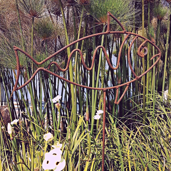 Metal rod fish garden stake sculpture by Ian Michael, Designer Dirt in Albany, Western Australia 2019.jpg