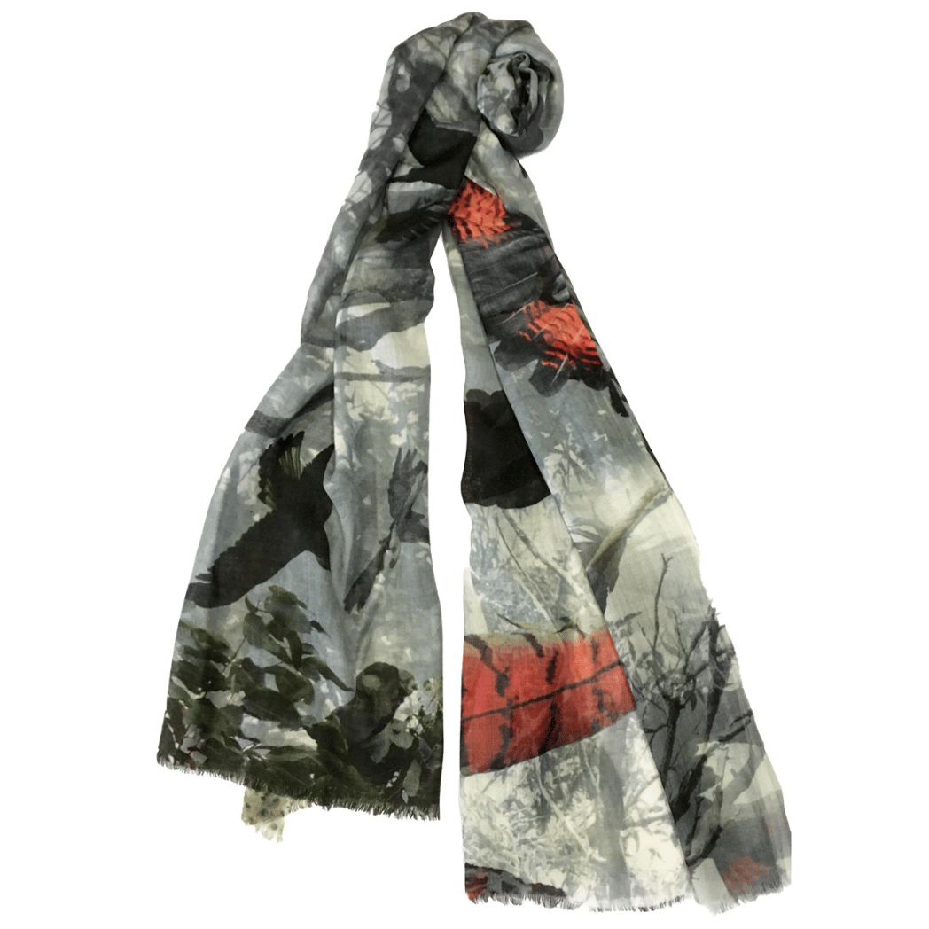 Birds of a Feather Wrap and Scarf in a wool and silk blend