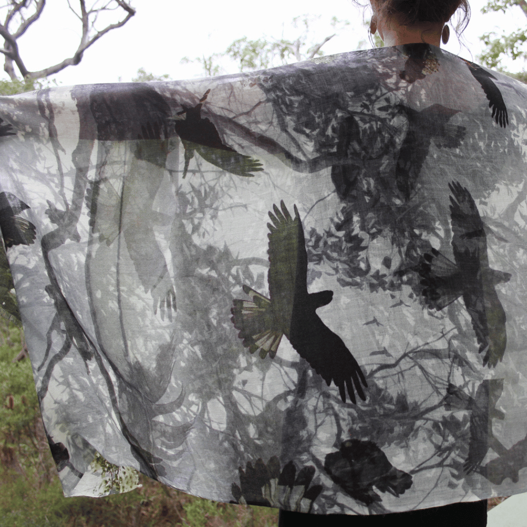 Birds of a Feather Wrap and Scarf in a wool and silk blend