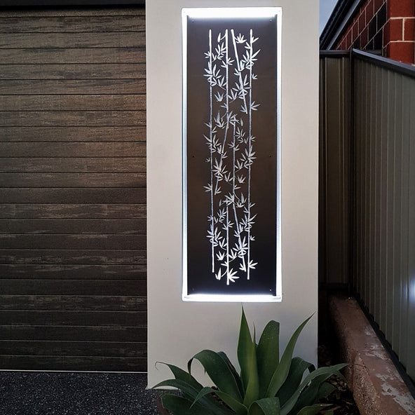 Backlit bamboo powder coated metal screen by Designer Dirt in Albany, Western Australia 2018 Commissioned by Ryde Building.jpg
