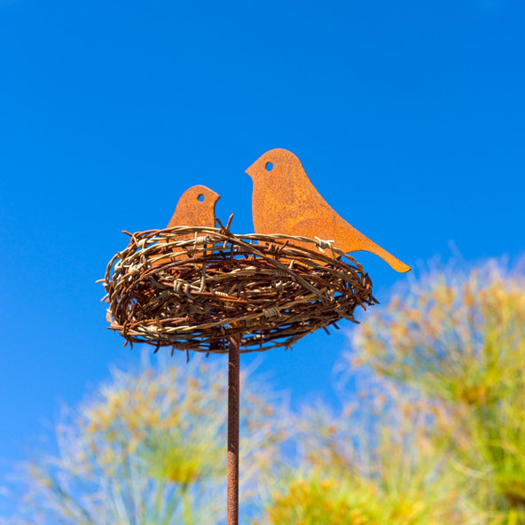 Birds in a barbed wire nest garden stake by Ian and Jane Michael, Designer Dirt in Albany, Western Australia 2018.jpg