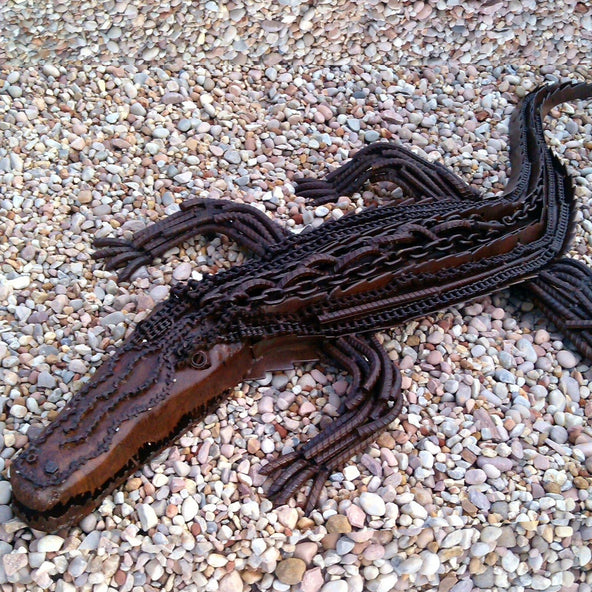 Crocodile sculpture scrap steel Ian Michael, Designer Dirt in Albany, Western Australia 2014 Commissioned by Onslow Airport.jpg