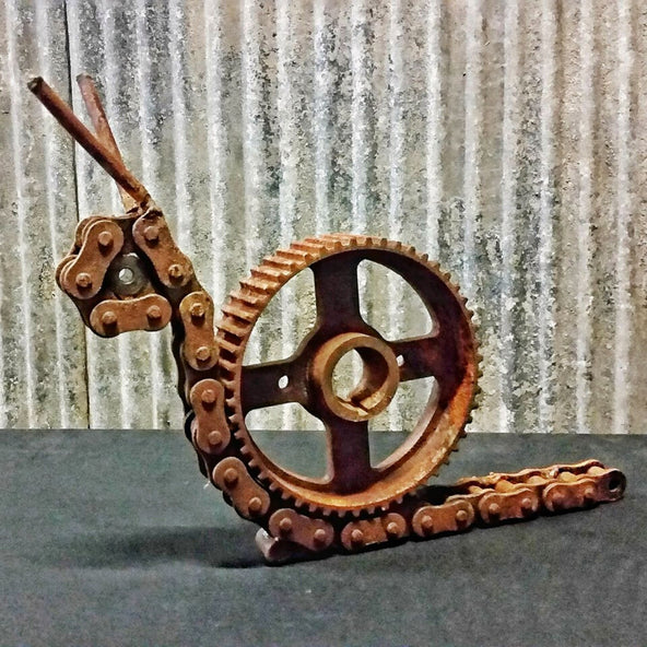 Snail sculpture recycled steel Ian Michael, Designer Dirt in Albany, Western Australia 2015.jpg