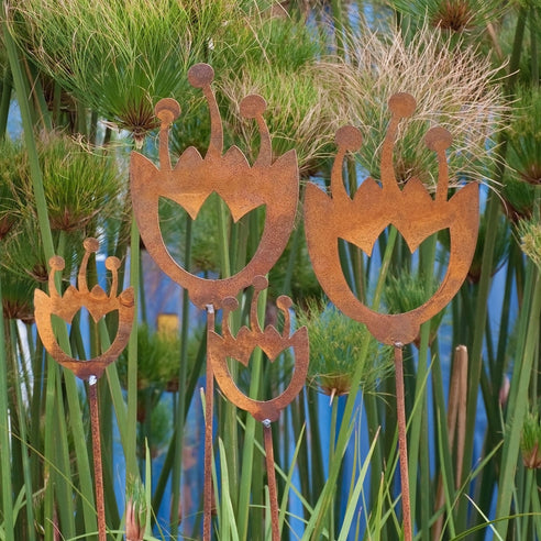 Tulip flower stakes in weathering steel by Jane Michael, Designer Dirt in Albany, Western Australia 2015.jpg