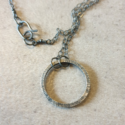 Small Minimalist Hammered Sterling Silver Circle Necklace