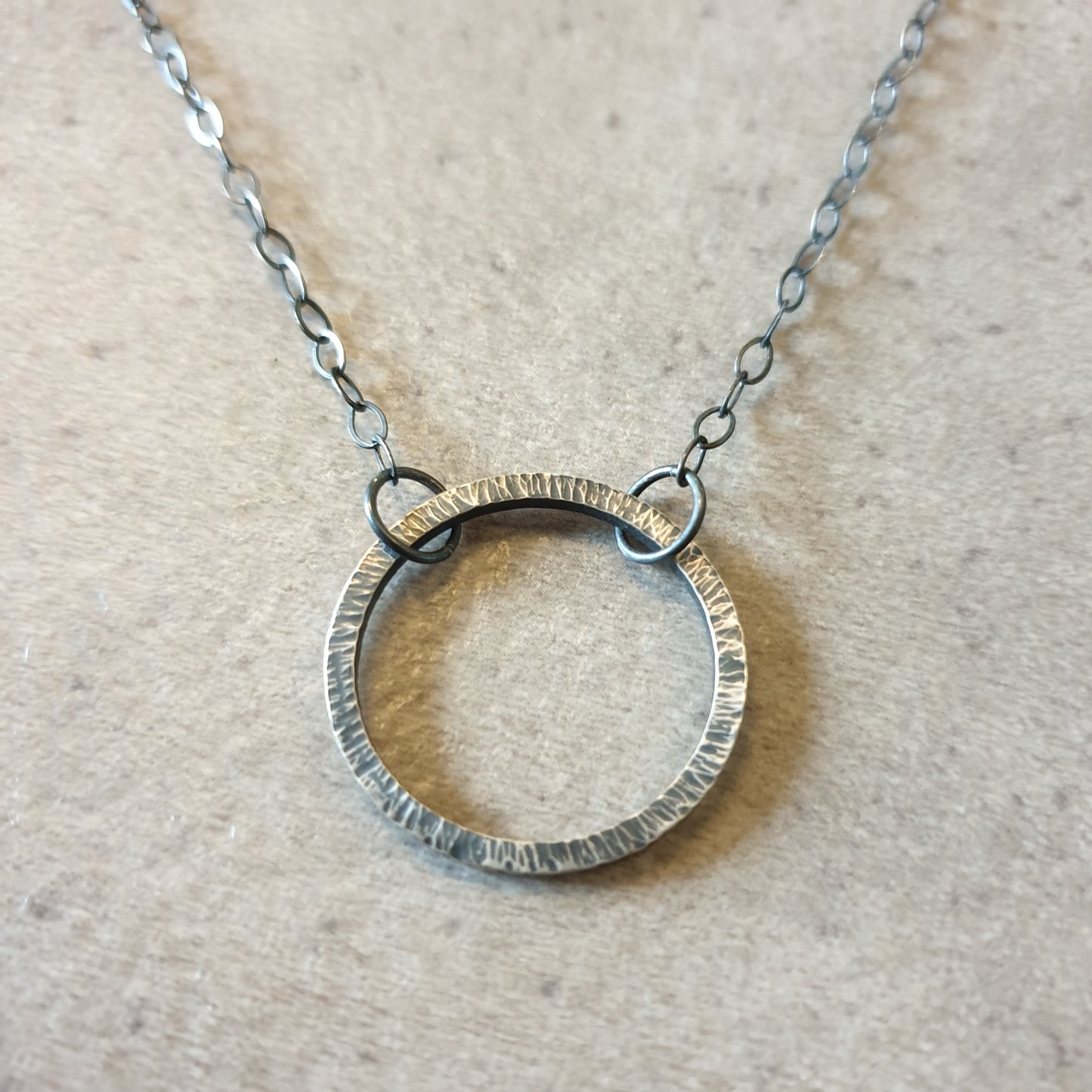 Small Minimalist Hammered Sterling Silver Circle Necklace