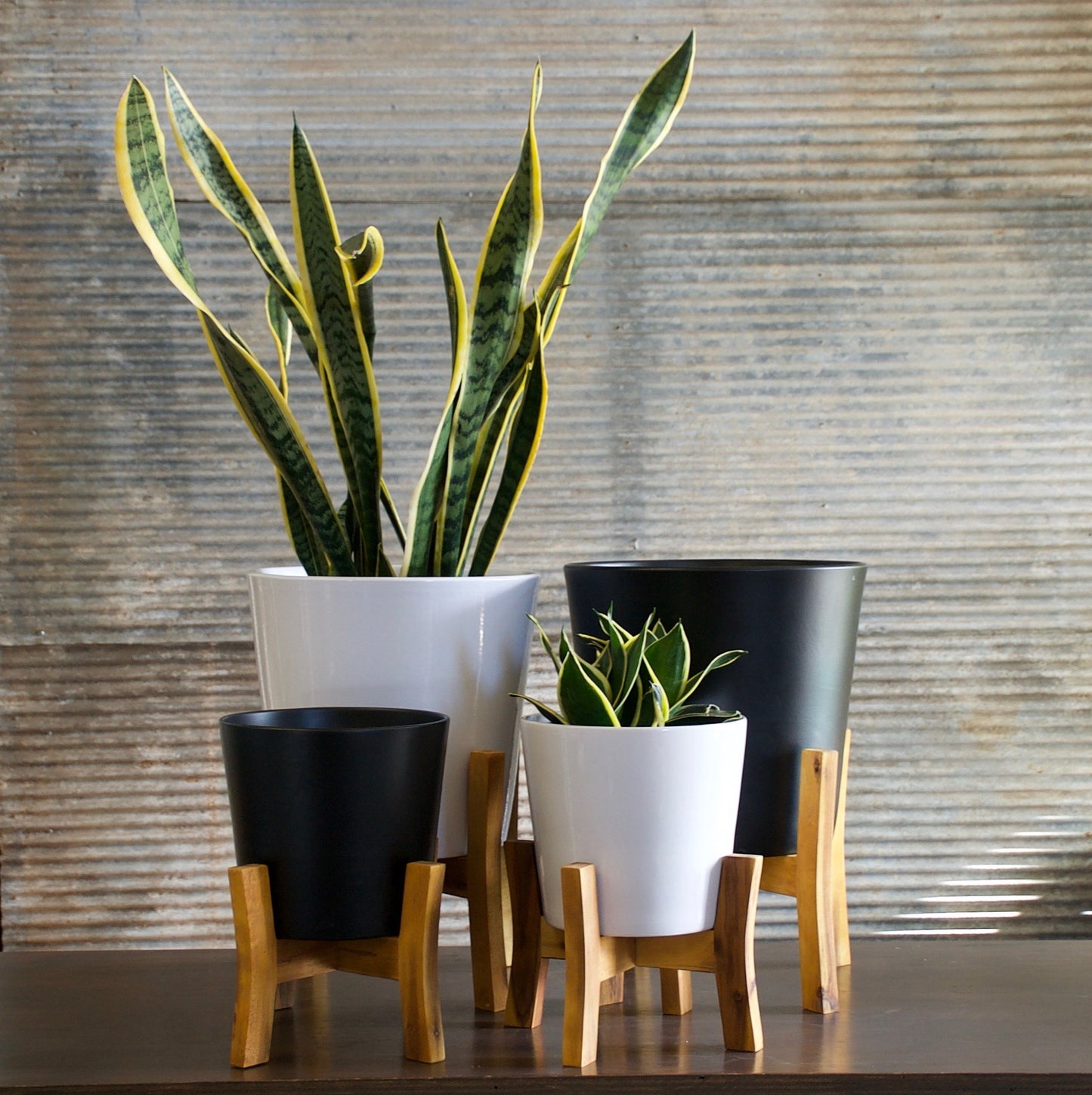 Ceramic pot with timber stand